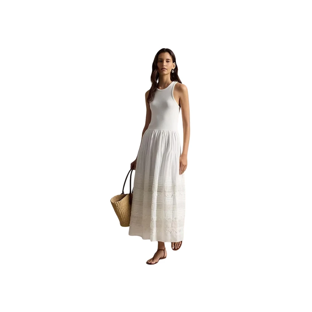 Polo Ralph Lauren Women's White Midi Dresses, L, Sleeveless Lace Dress