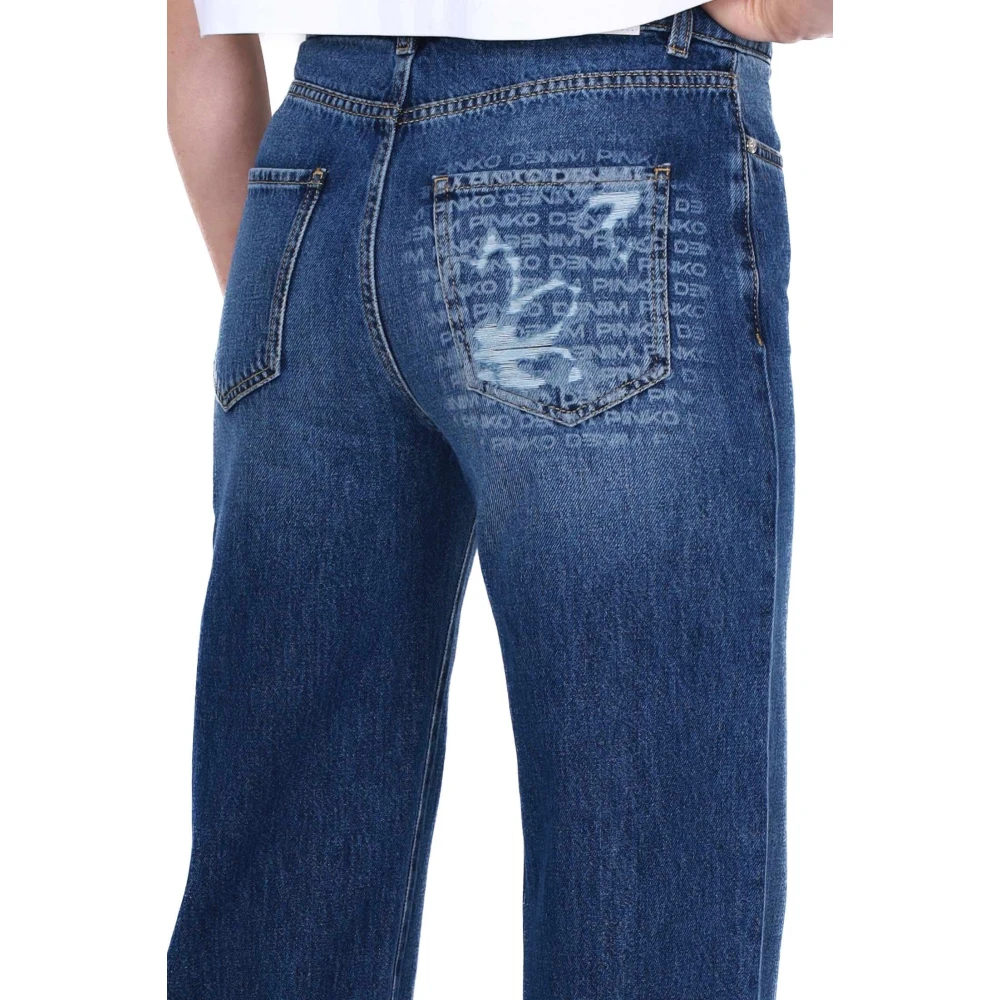 pinko Blauwe Denim Boyfriend Jeans met Distressed Details Blue Dames