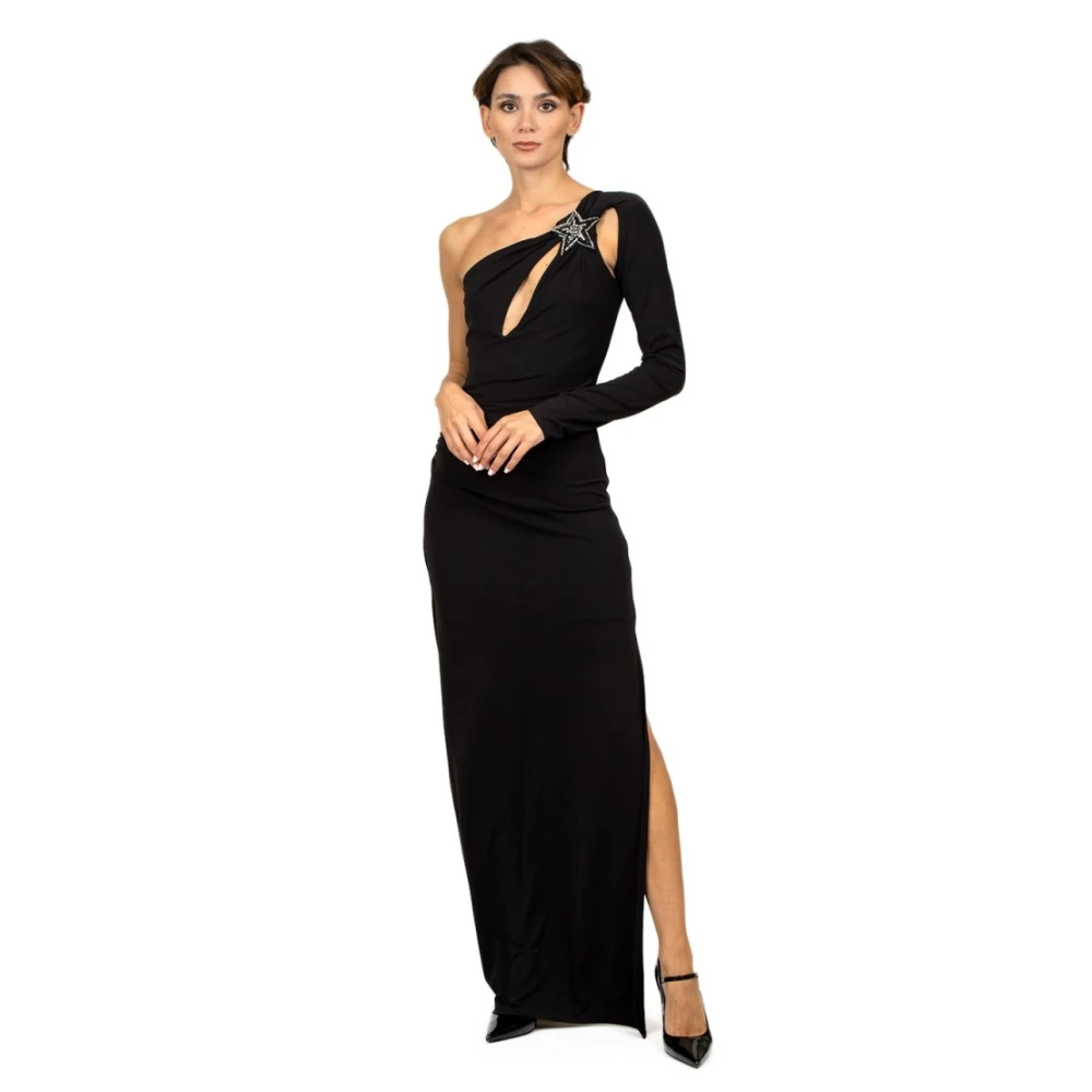 Amen Zwarte Lange Jurk met Sterapplicatie Black Dames