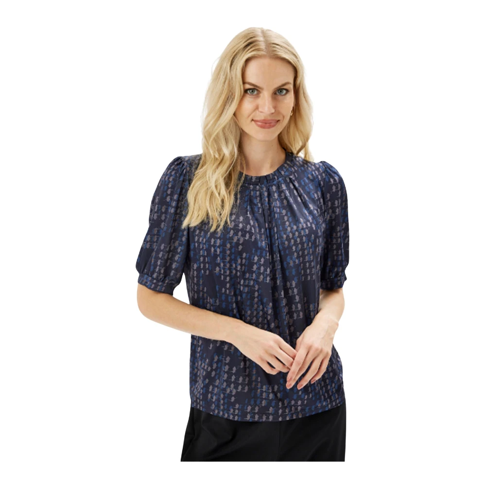 IN Front Blauwe Grazia Blouse met Pofmouwen Blue Dames