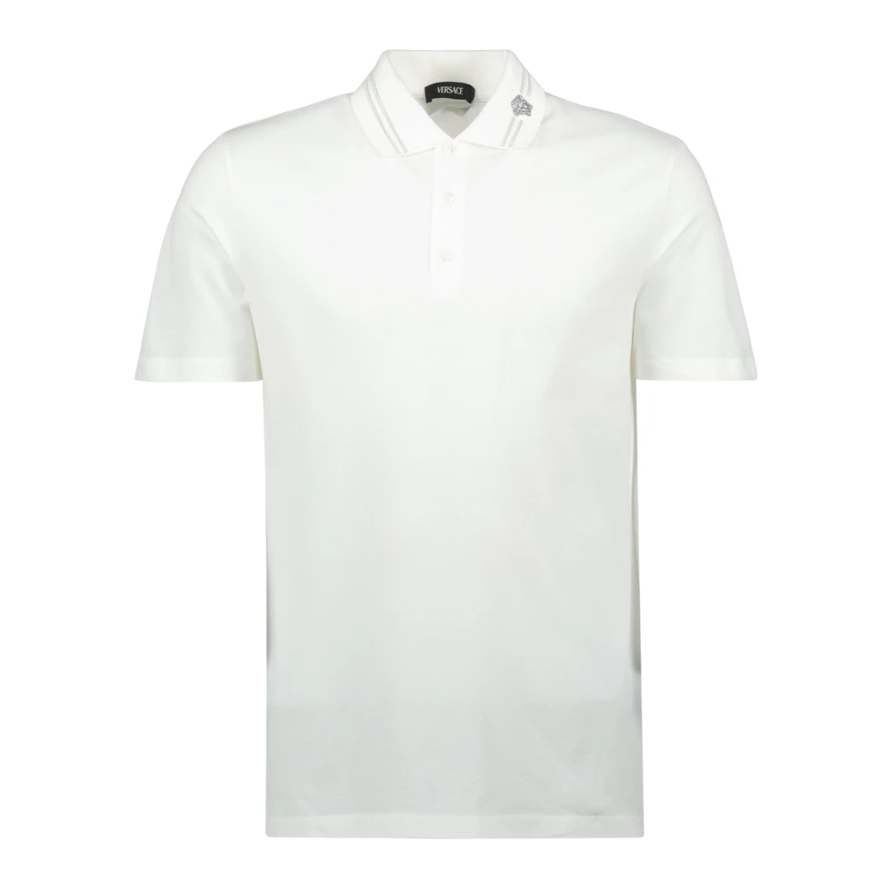 Versace Men's White Medusa Embroidered Polo Shirt