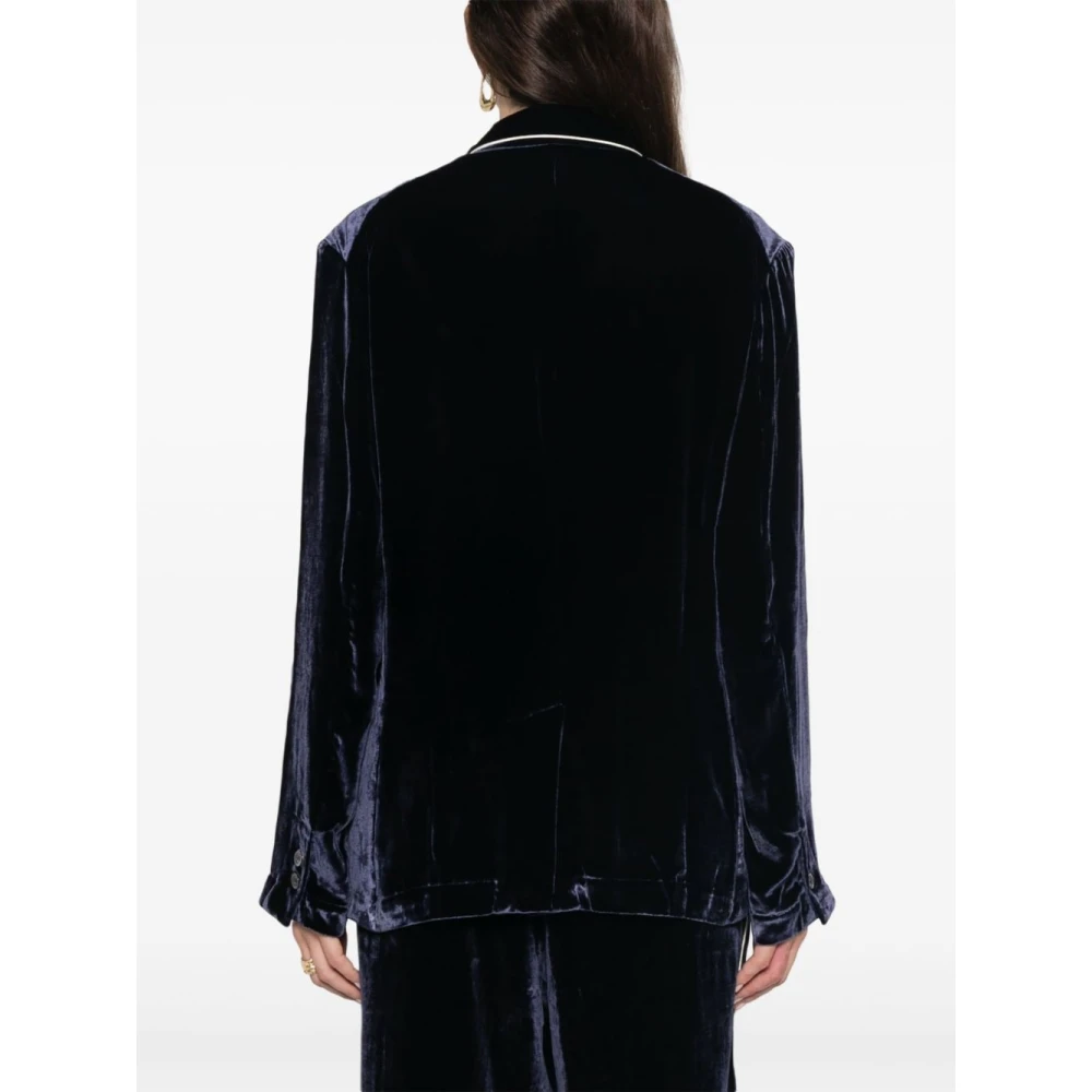 Pierre-Louis Mascia Blauwe Fluwelen Jas met Pijpzoom Blue Dames
