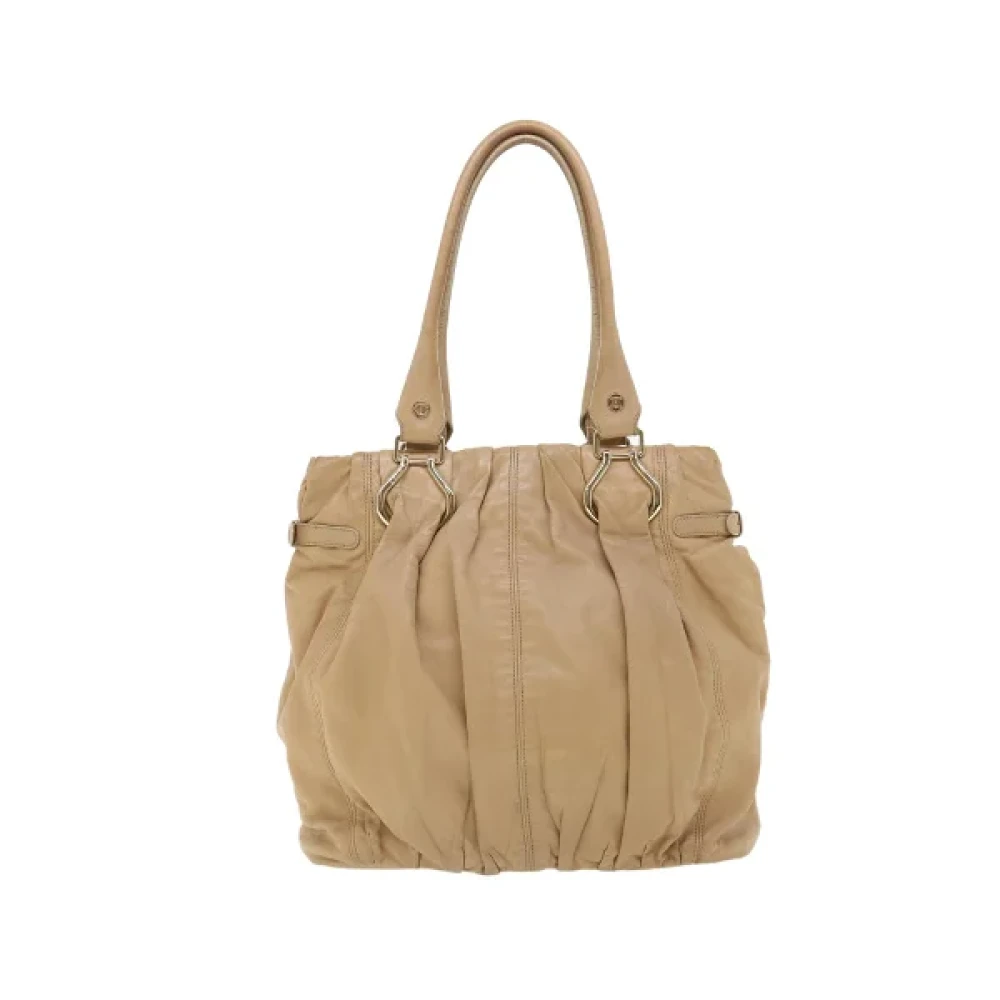 Celine Vintage Tweedehands Beige Leren Celine Schoudertas Beige Dames