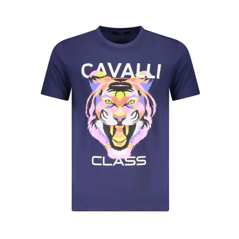 Cavalli Class , T-Shirts, Male, Blue, M, Blue Cotton Men T-Shirt