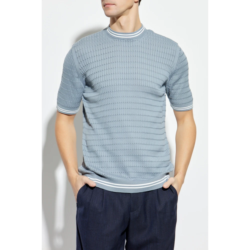 Eleventy Katoenen T-shirt met decoratieve weefsel Blue Heren