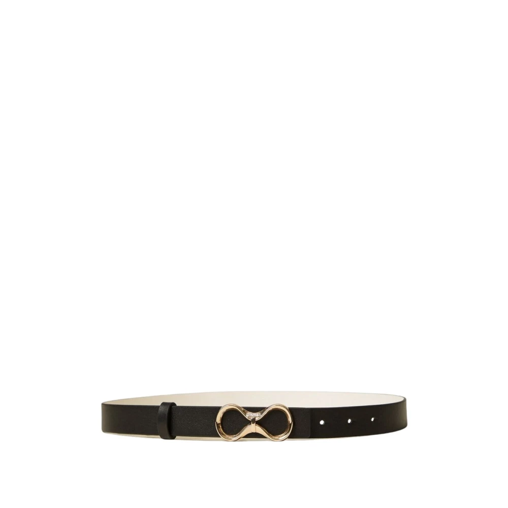 Twinset Unisex Zwart Accessoires L, Leer, Omkeerbare Leren Riem Met Logo