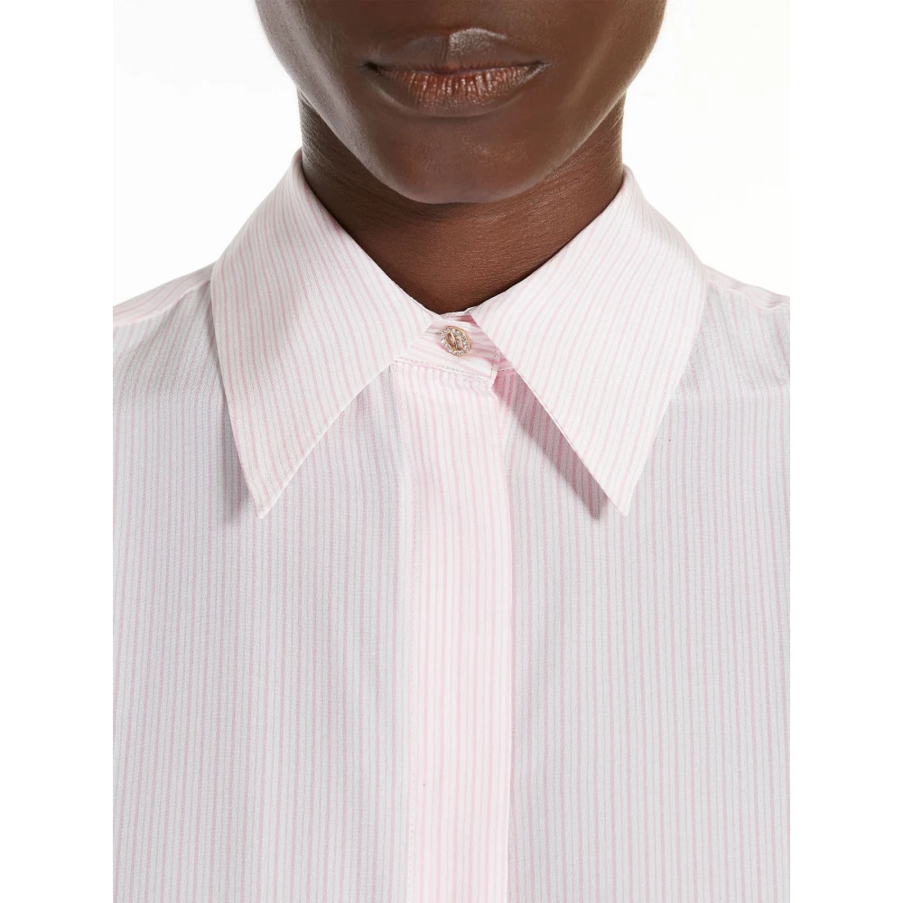 Max Mara Studio Gestreepte Crepe de Chine Blouse Pink Dames