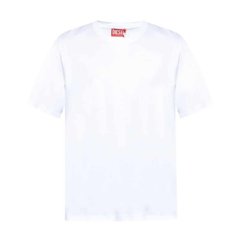 Diesel Wit Logo Crew Neck T-shirts White Heren