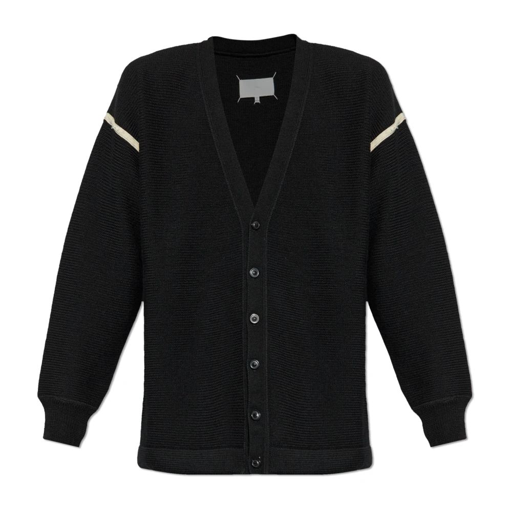 Maison Margiela Men's Black Cardigan With Patches On The Sleeves - Cardigans - M - Knitwear