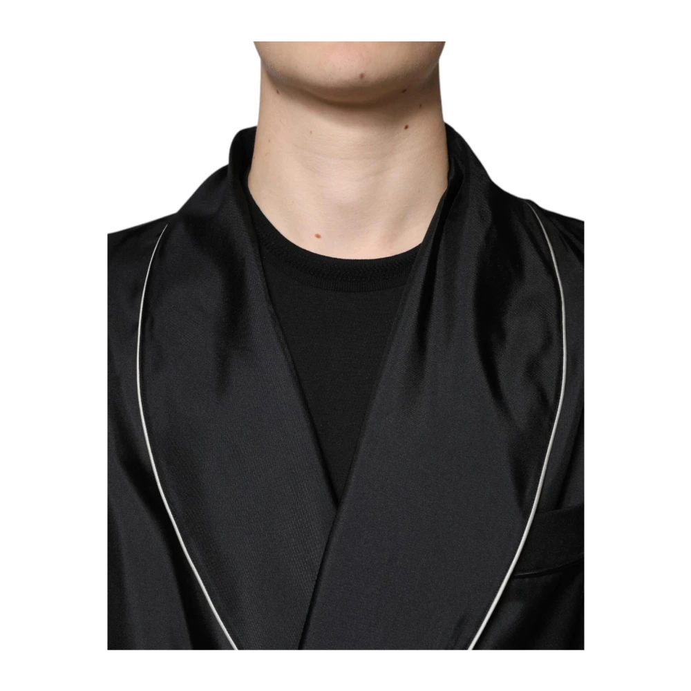 Dolce & Gabbana Zwarte Bloemen Ceintuur Badjas Nachtkleding Black Heren