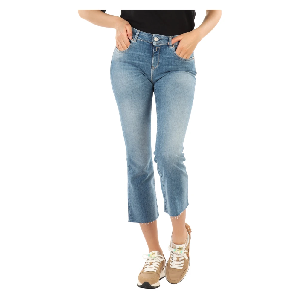 Replay Mid Rise Flare Crop Fit Jeans Blue Dames