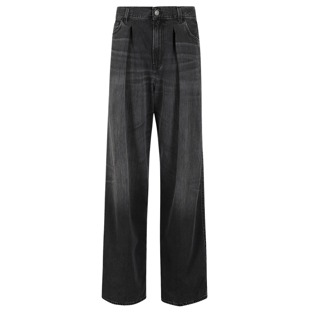 Haikure Wijde Denim Jeans met Leren Patch Blue Dames