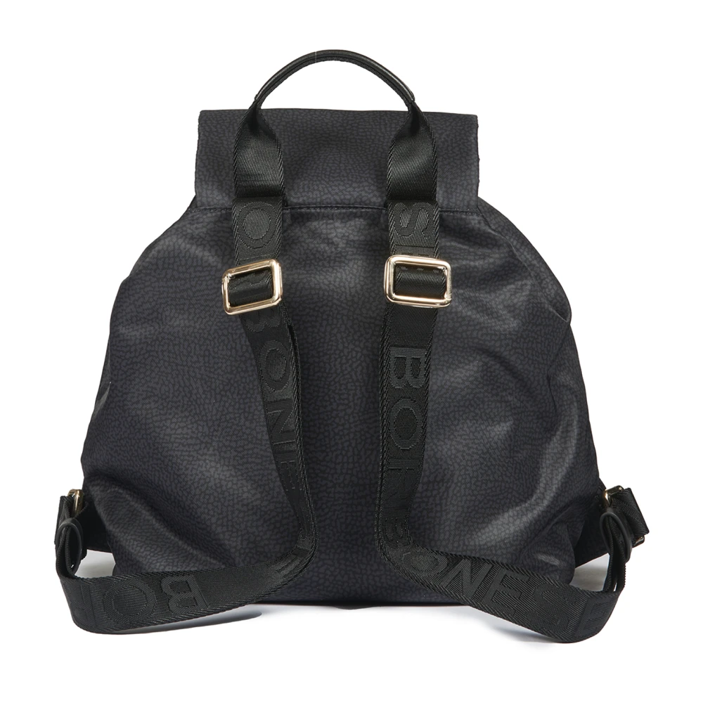 Borbonese Bedrukte Stoffen Rugzak met Leren Details Black Dames