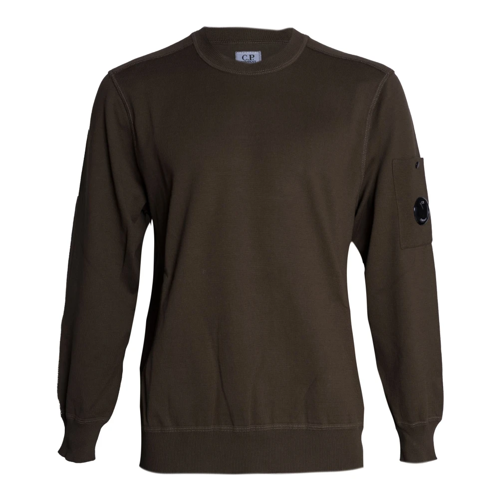 C.p. Company Men's Green Cotton Sea Island Crewneck Lens Jumper - Round-Neck Knitwear - L - Knitwear