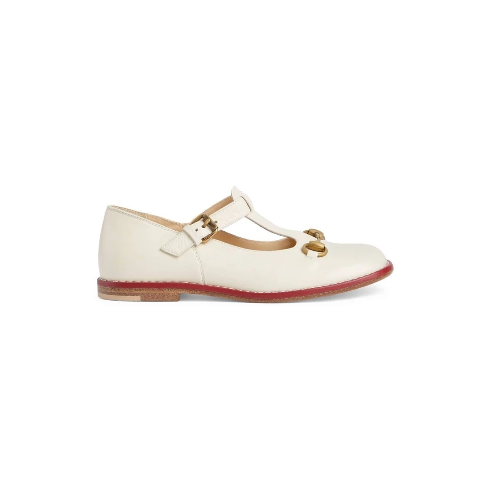 Gucci Ivory Läder Ballerinaskor med Antik Guld Metall Detalj White, Flicka