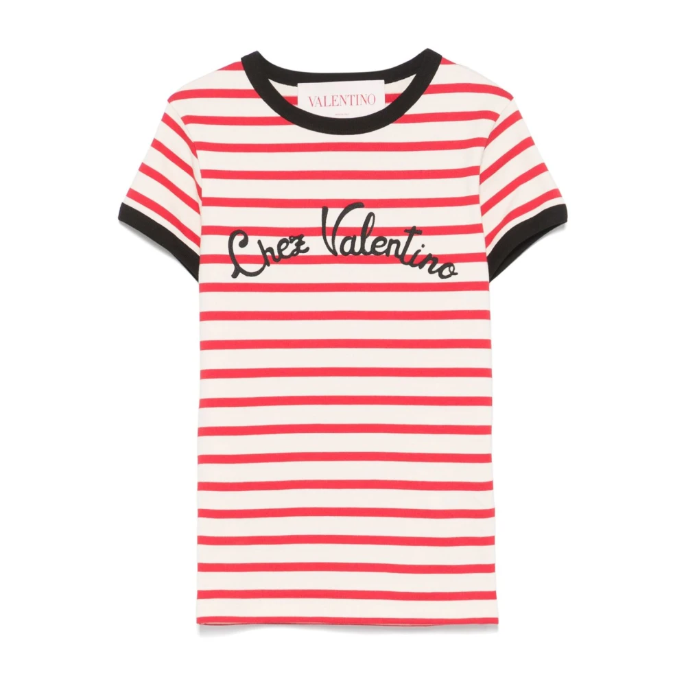 Valentino Garavani Rose Red Logo Geborduurde T-shirts en Polo's Red Dames