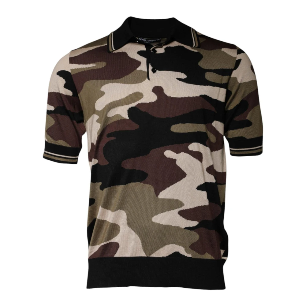 Dolce & Gabbana Men's Multicolor V-Neck Knitwear, Xs, Camouflage Silk Polo Shirt Short Sleeve