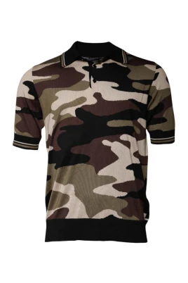 Camouflage Silke Polo Skjorta Kort Ärm
