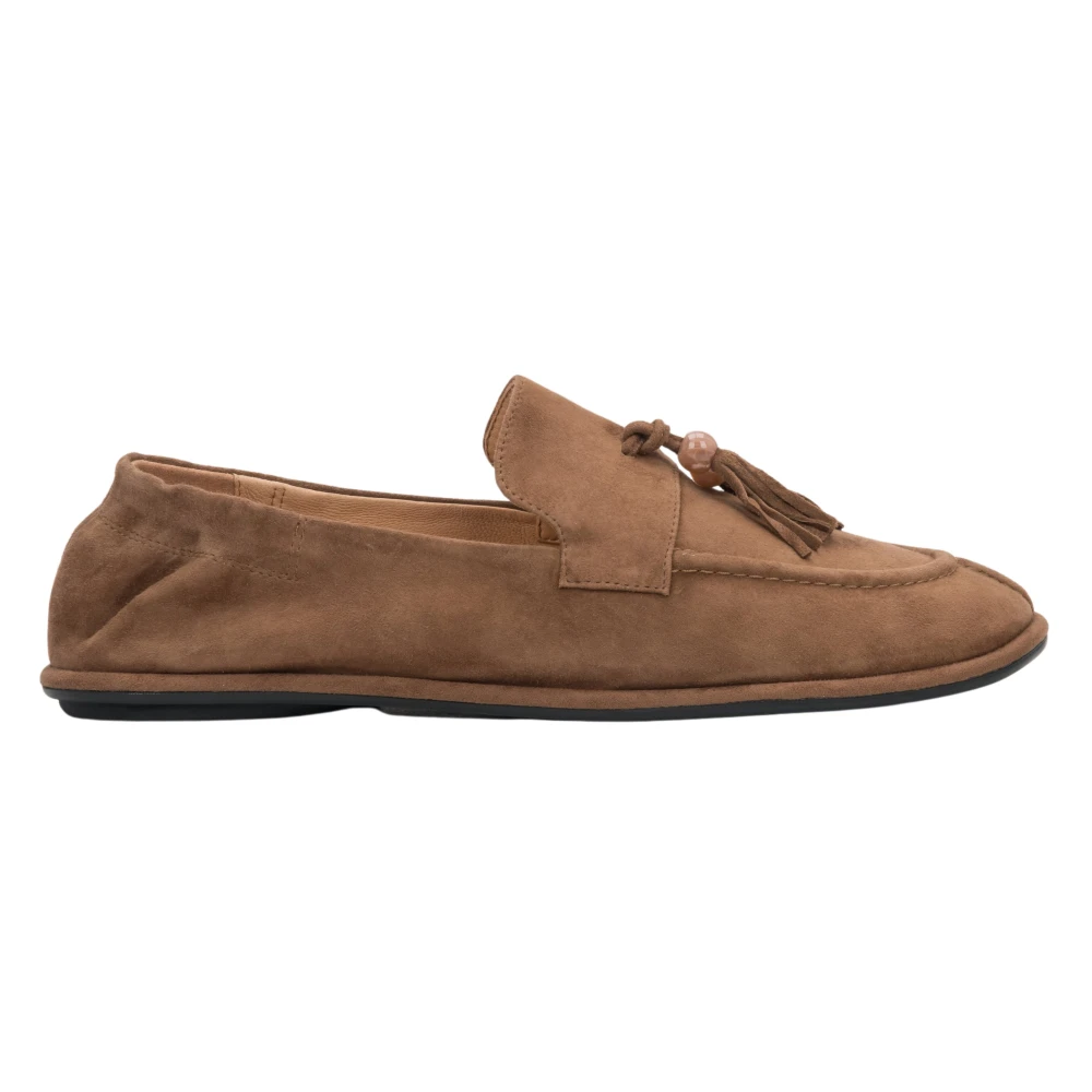 Estro Brown Loafers, Female, 4 Uk, Velour Barefoot Loafers With Tassel