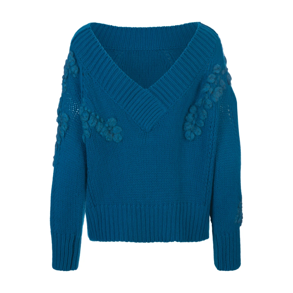 Ermanno Scervino Blauwe Kasjmier Bloemensweater Blue Dames