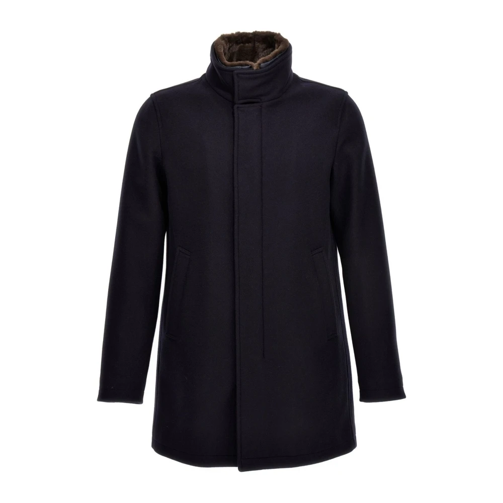 Herno Men's Blue Single-Breasted Wool Coat