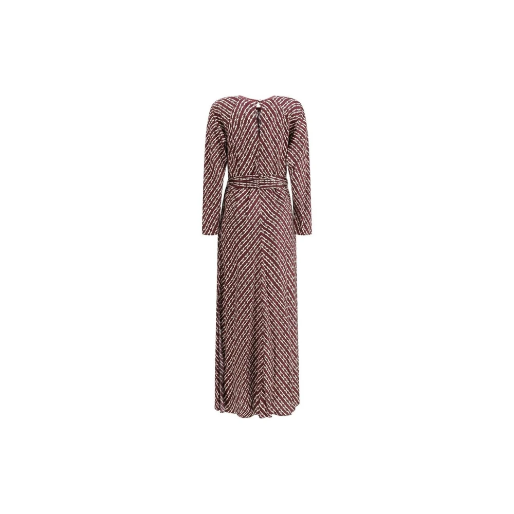 Forte Geometrische Lange Mouw Zijden Maxi Jurk Multicolor Dames