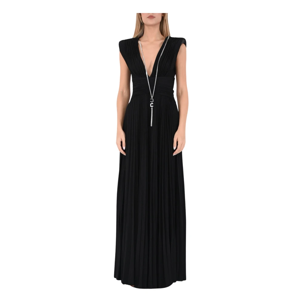 Elisabetta Franchi Lange jurk met ketting en split Black Dames