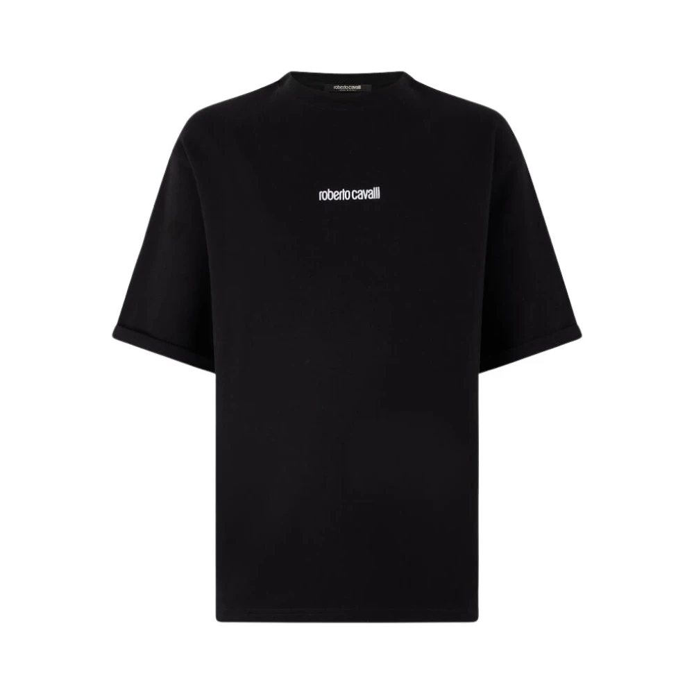 Roberto Cavalli Men's Black Embroidered Logo Cotton T-Shirt
