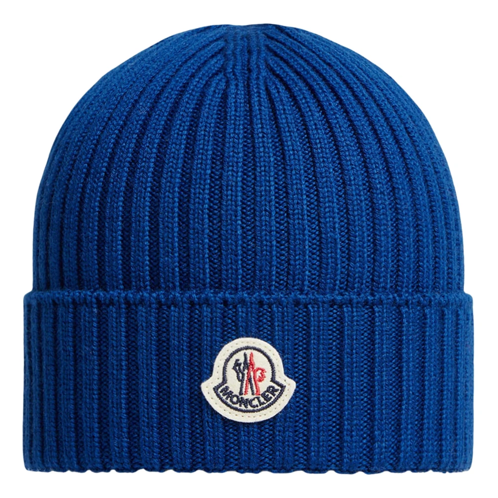 Moncler Men's Blue Wool Knit Beanie Hat