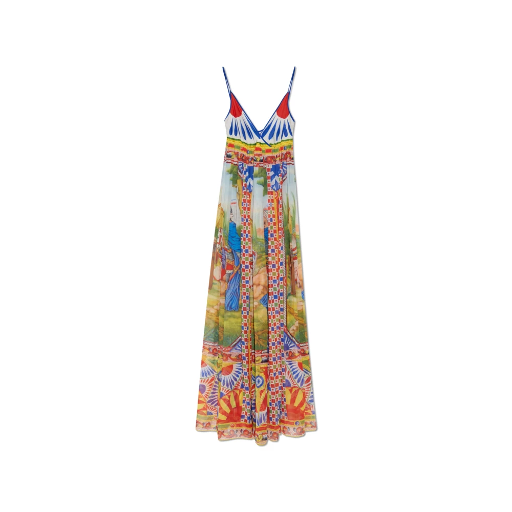Dolce & Gabbana Zijden jurk met Carretto-patroon Multicolor Dames