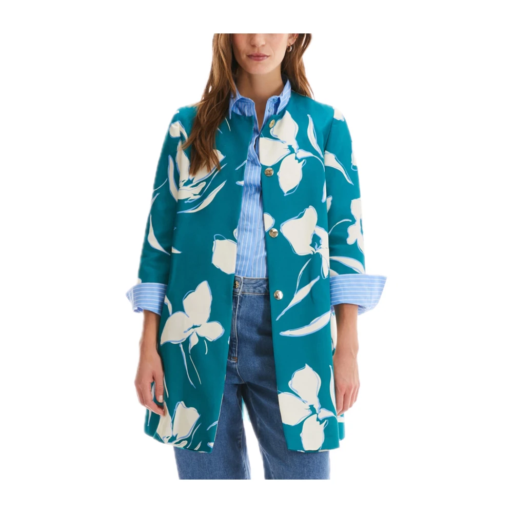 Pennyblack Bloemig Grafisch Katoenen Jas Blue Dames