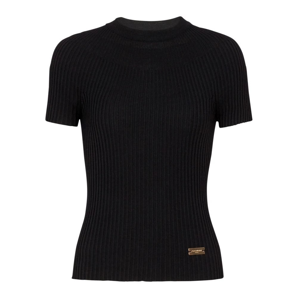 Balmain Geribbelde gebreide top Black Dames