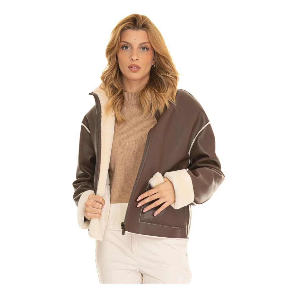 Pennyblack Omkeerbare shearling jas met bontafwerking Brown Dames