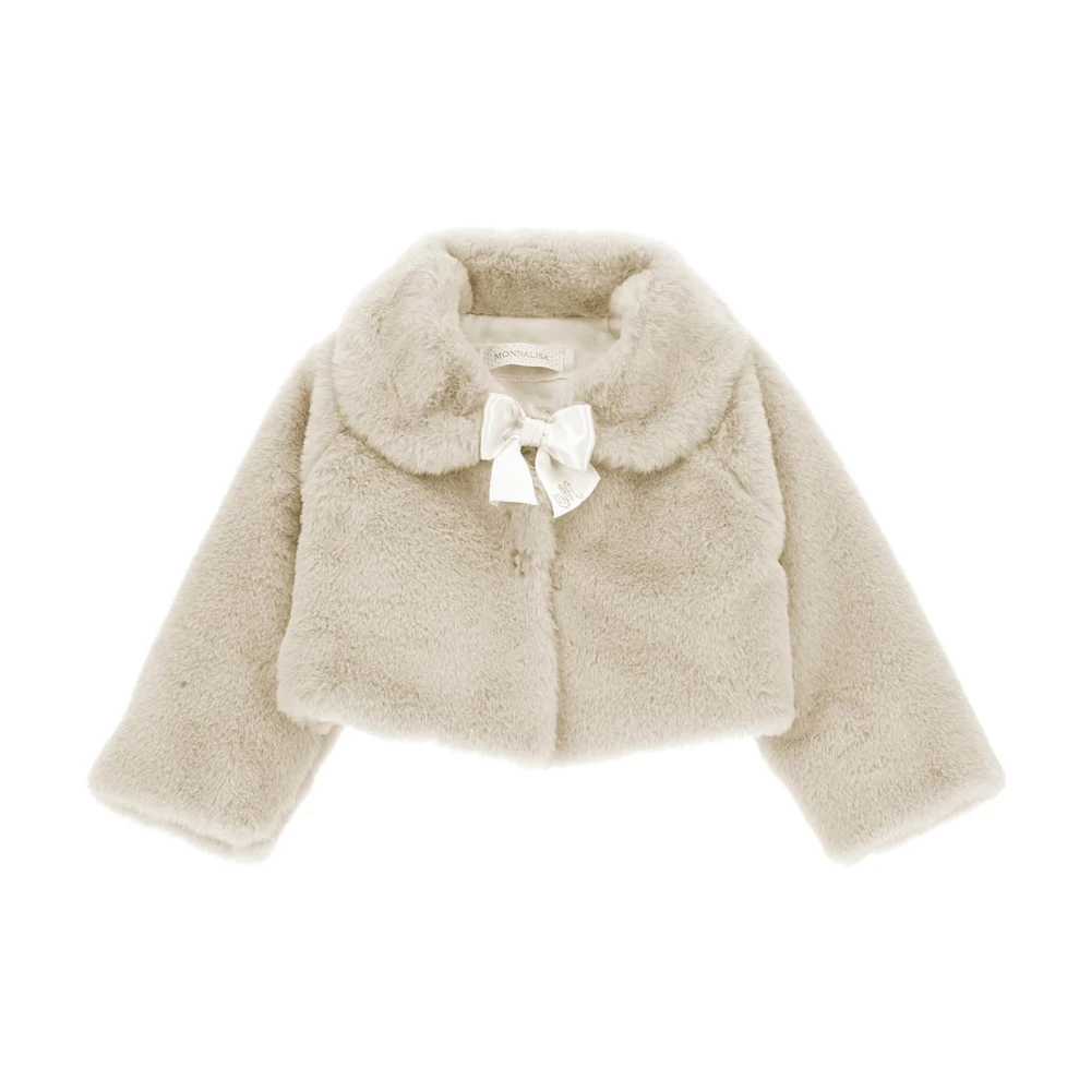 Monnalisa Girls White Peluche Jacket - Winter Jackets - 3 Y - Kids