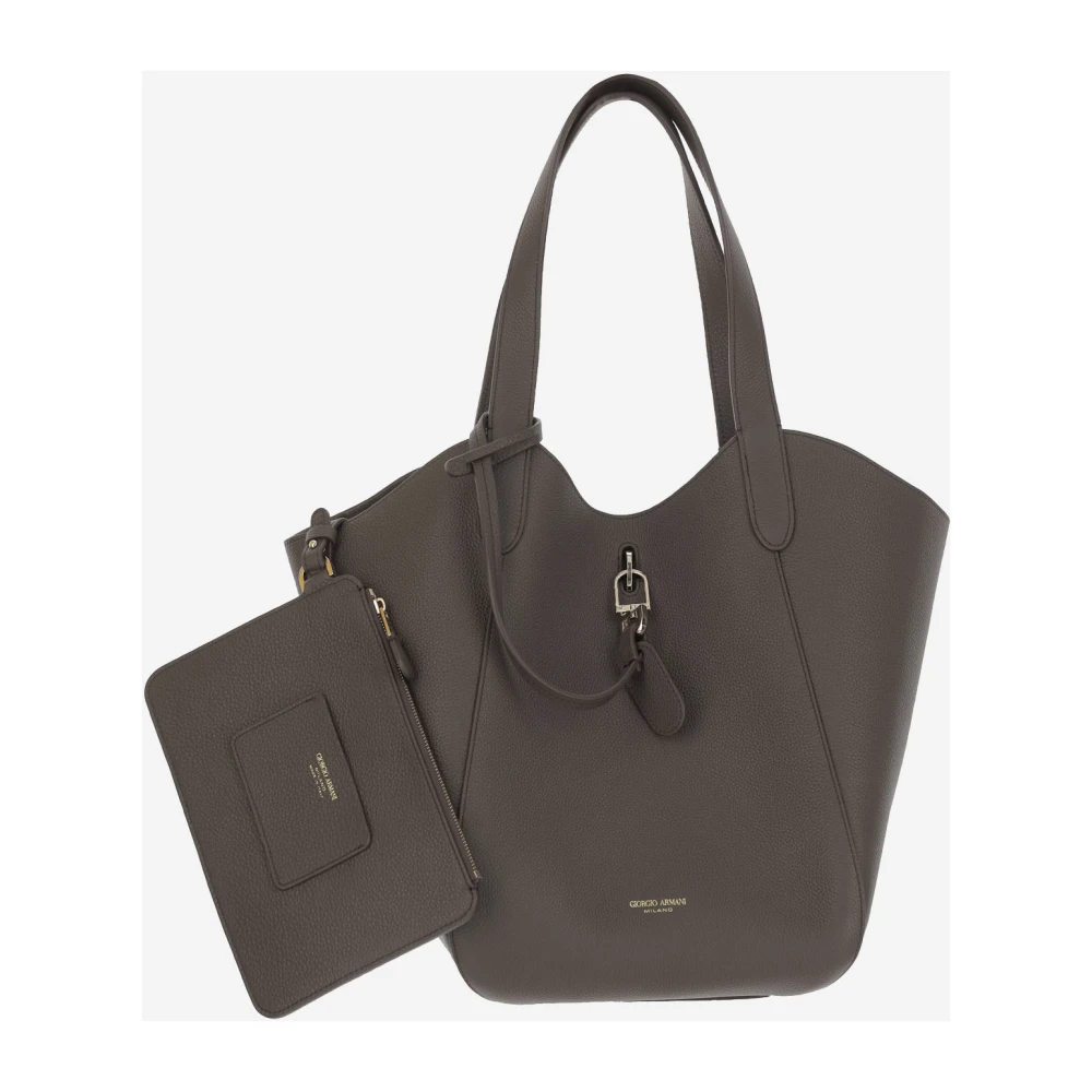Giorgio Armani Logo Leren Tote Tas met Clutch Brown Dames