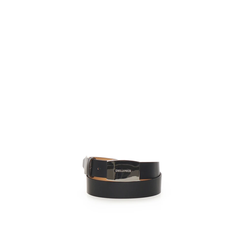 Dsquared2 Men's Black Belts, 100 Cm, Logo Plaque Buckle Belt
