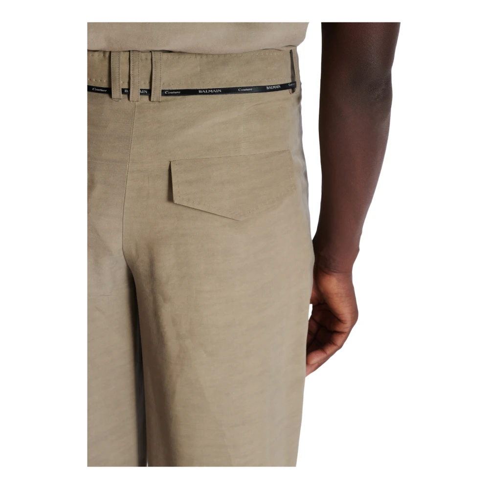 Balmain Geplooide Cupro Broek Brown Heren