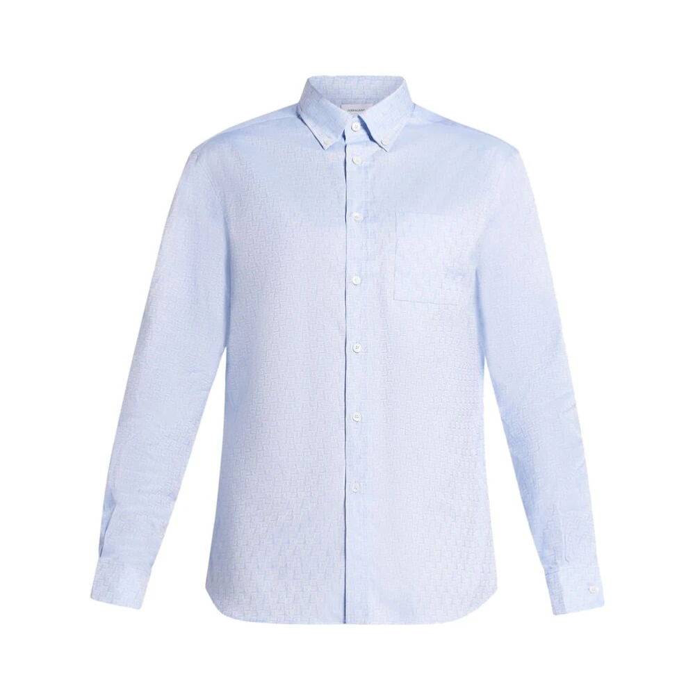 Salvatore Ferragamo Lichtblauwe Button-Down Overhemd Blue Heren