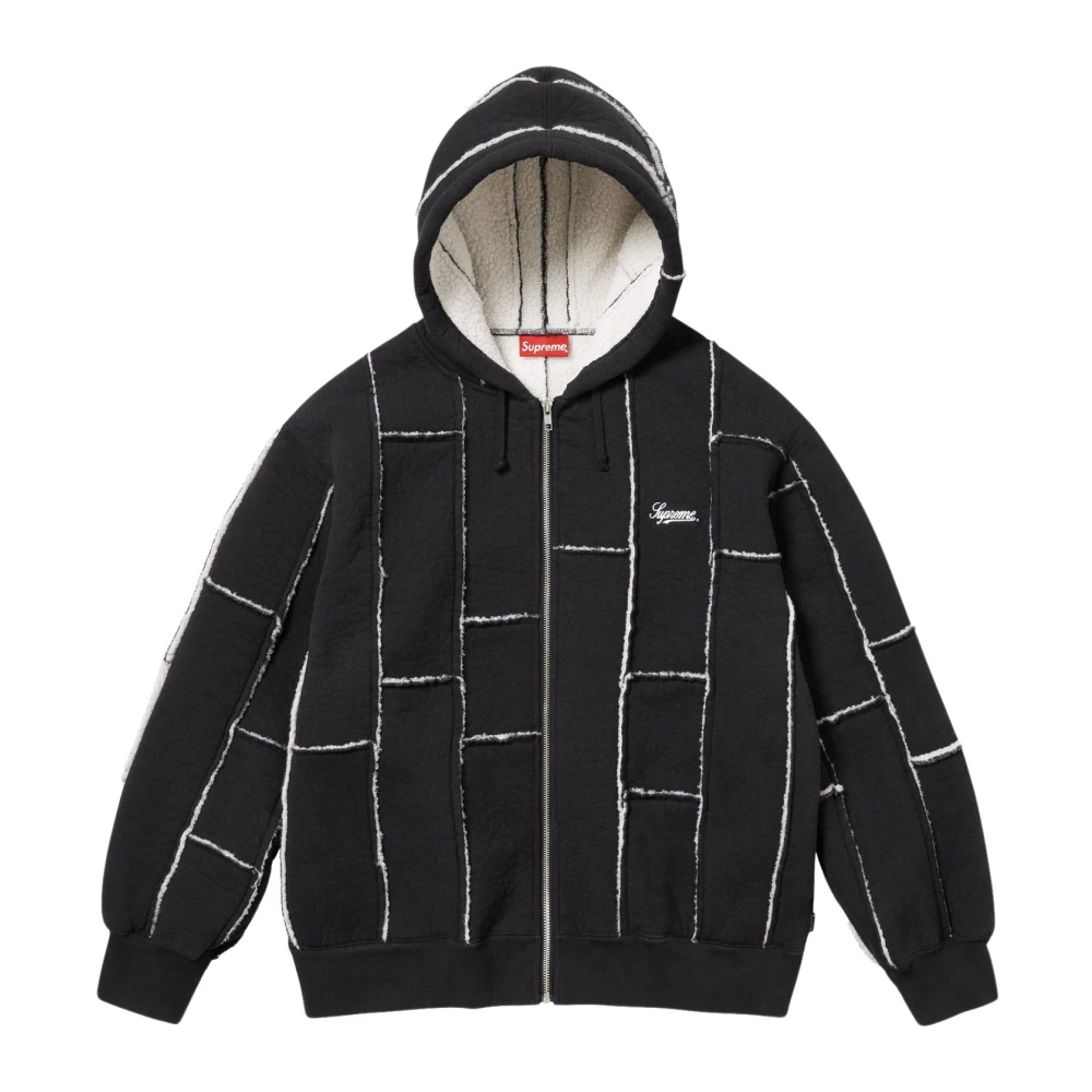 Supreme Patchwork Shearling Zip Up Hoodie Black Heren