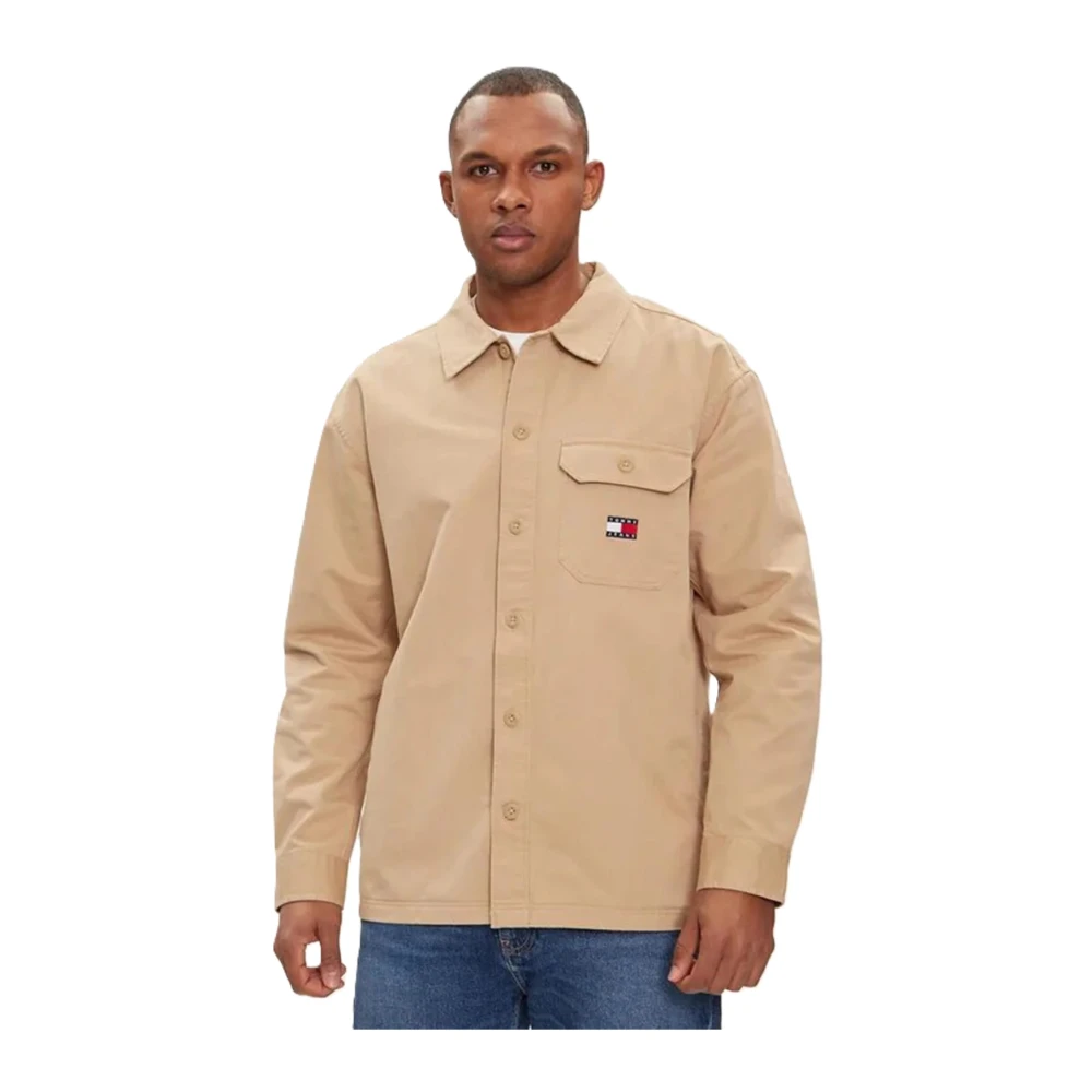 Tommy Jeans Essential Solid Overshirt Tawny Sand Beige Heren