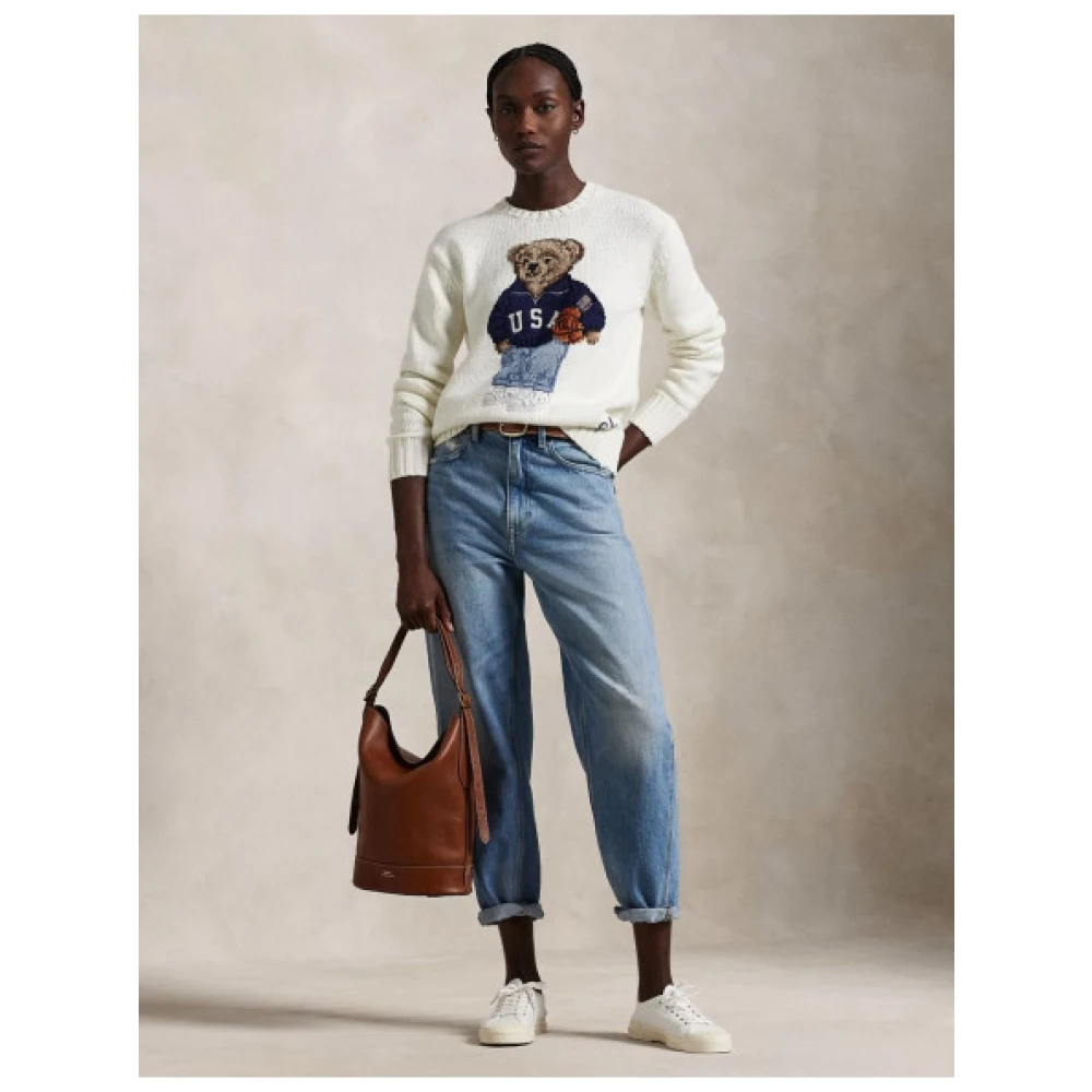 Polo Ralph Lauren Polo Bear Katoen Linnen Trui White Dames