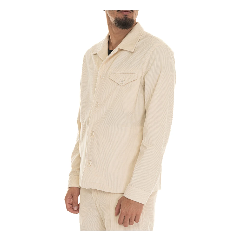 Hindustrie Gestreepte Katoenen Overshirt met Zakken Beige Heren
