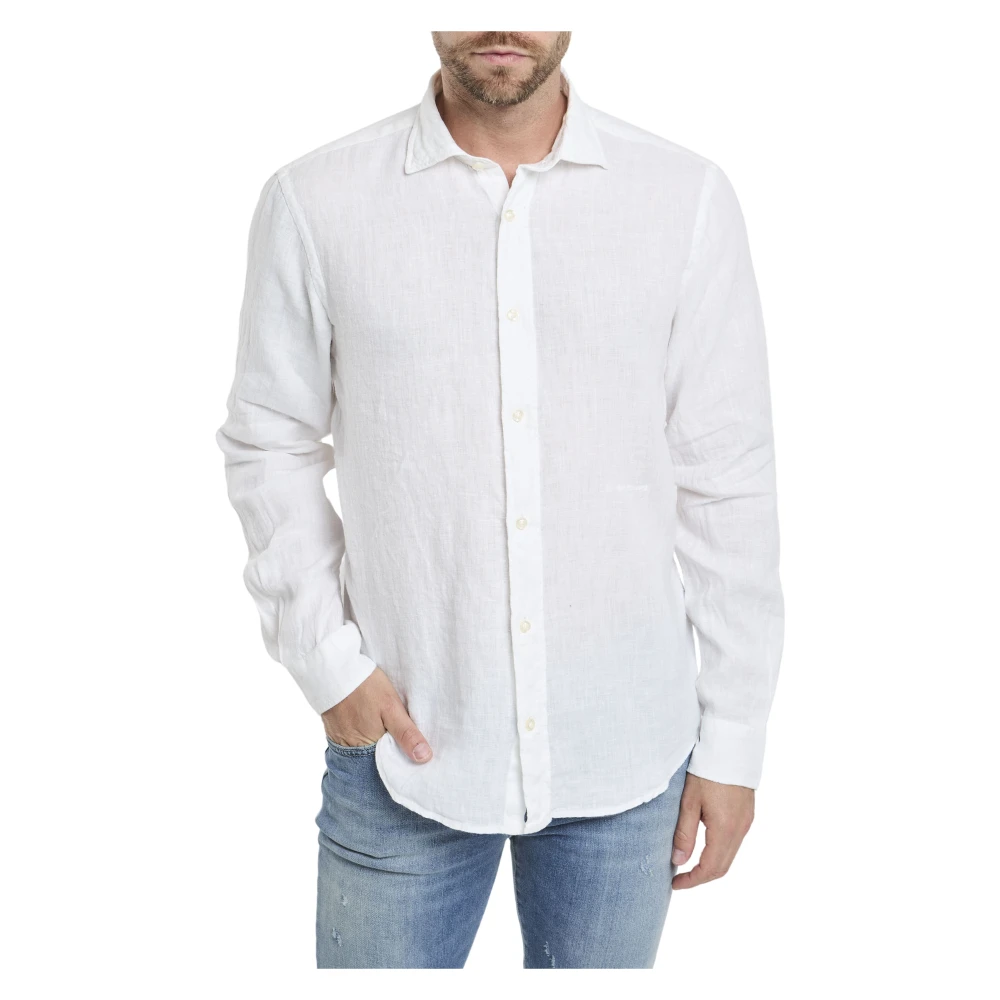 Roy Roger's Riviera Linnen Pierce Patroon Shirt Wit White Heren