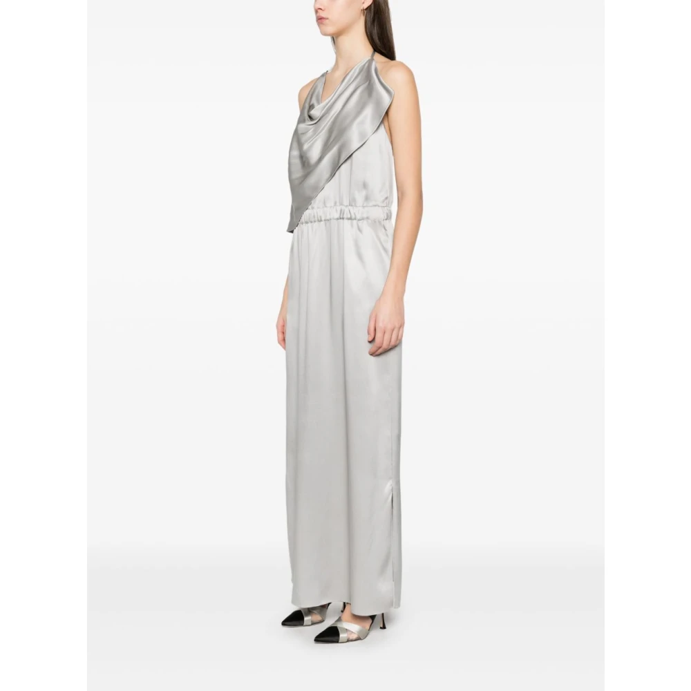 Giorgio Armani Zijden Grijze V-Hals Lange Jurk White Dames