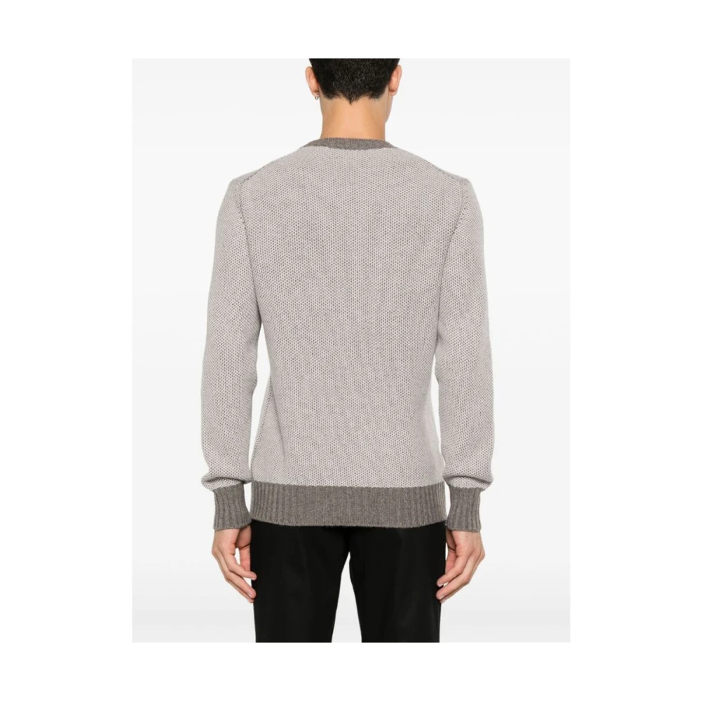 La Fileria Kasjmier Dubbel-Jacquard Crew Neck Sweater Gray Heren