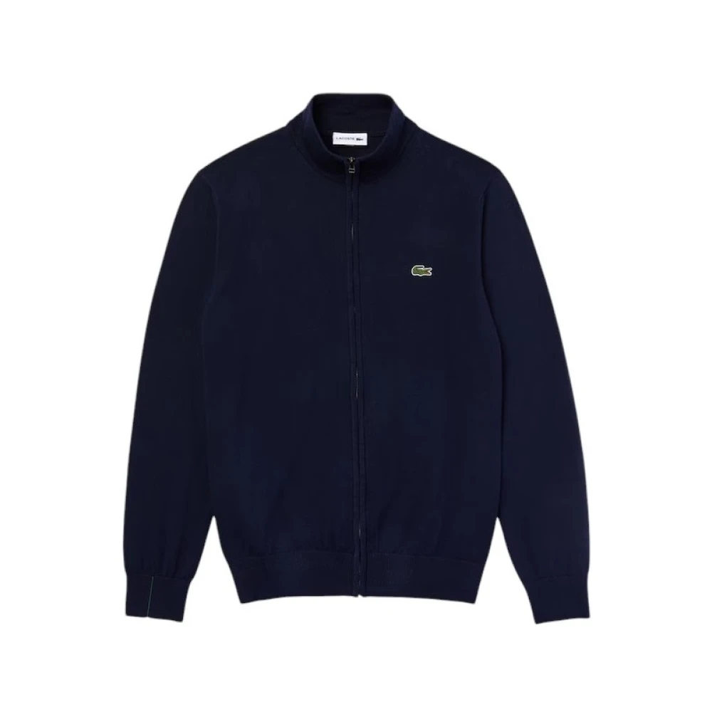 Lacoste , Cardigans, Male, Blue, 2XL, Stand-Up Collar Zippered Pullover