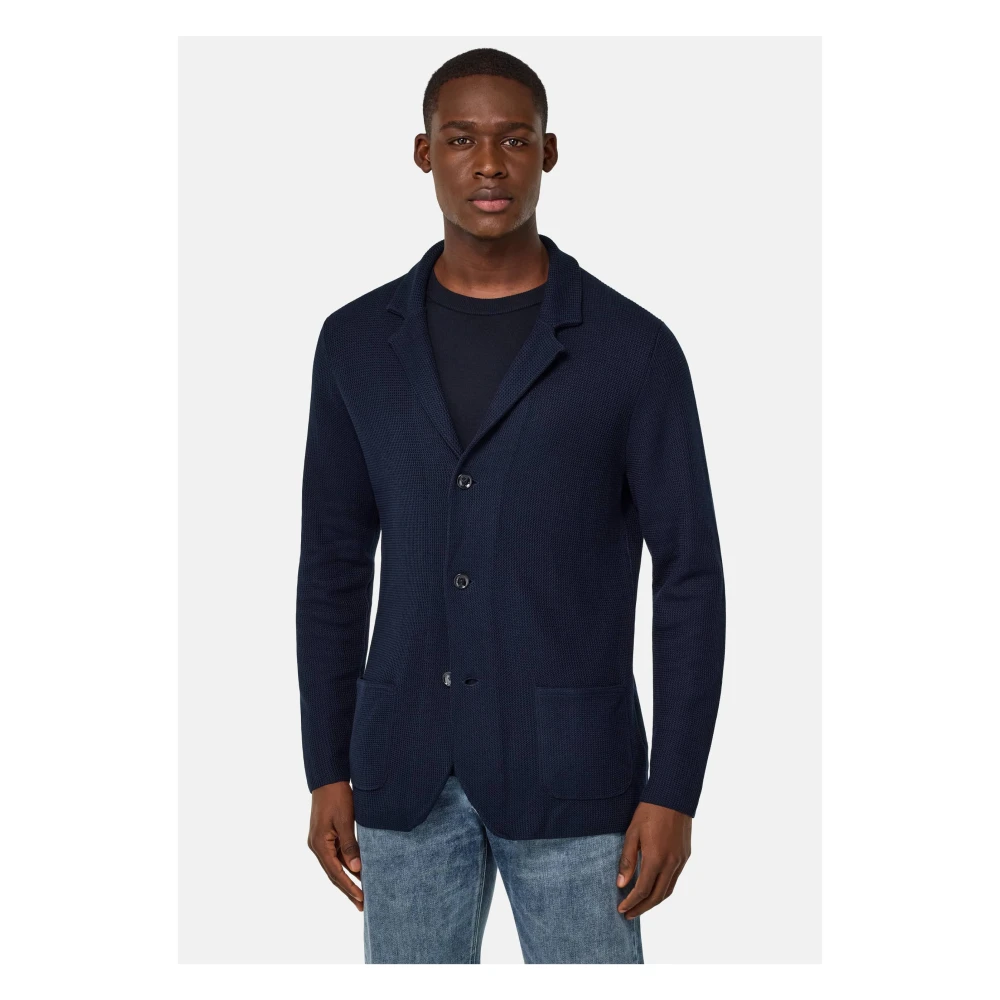 Boggi Milano Katoenen Crêpe Gebreid Enkelborst Jas Blue Heren