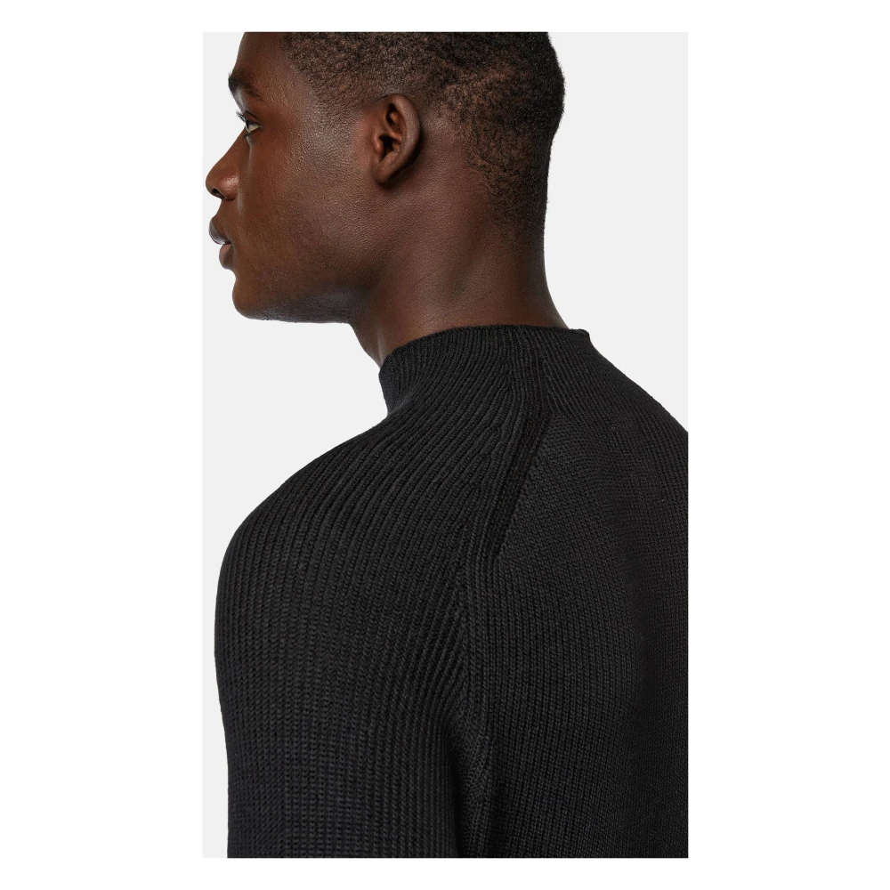Boggi Milano Merino wollen mock polo neck trui Black Heren
