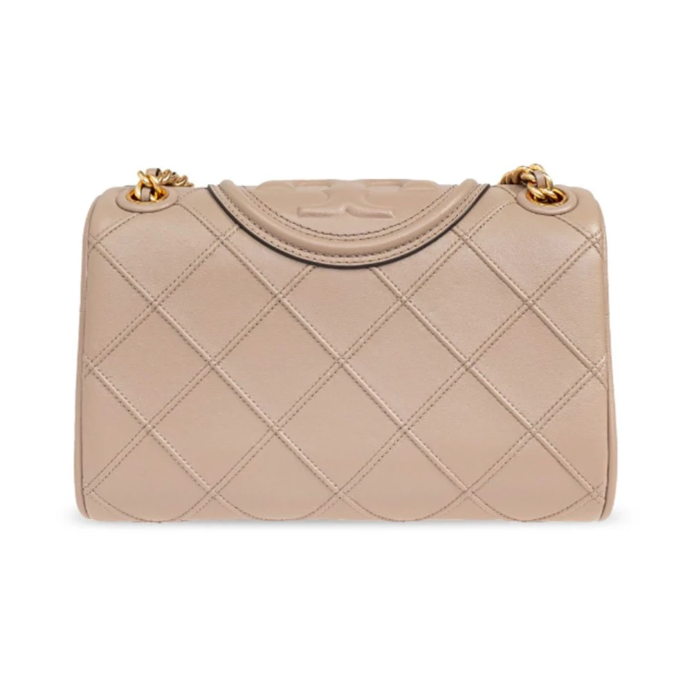 TORY BURCH Diamantgestikte leren schoudertas Beige Dames