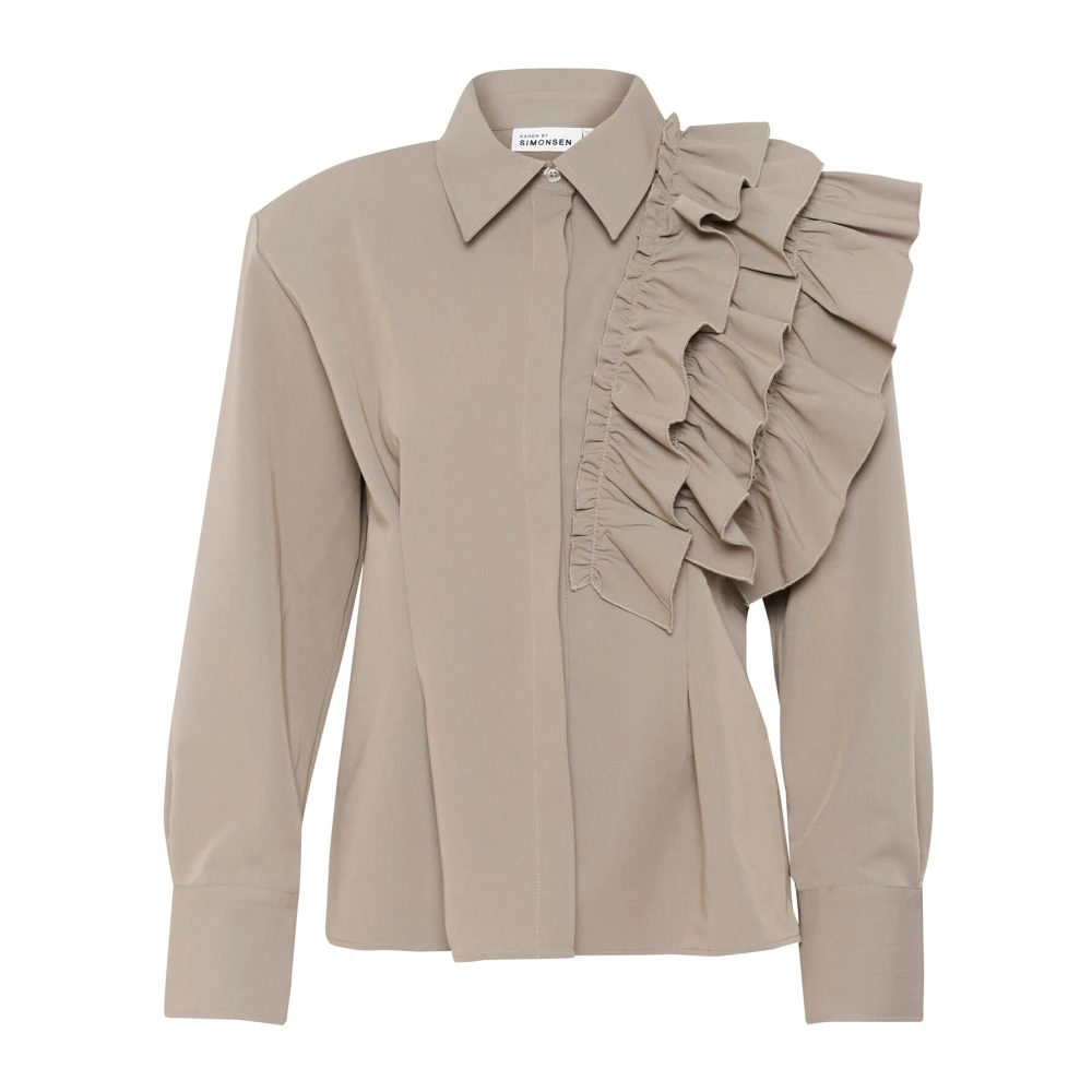 Karen by Simonsen Ruche Detail Overhemdblouse Cinder Beige Dames